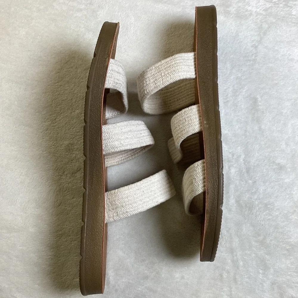 Maui‎ Island Womens Triple Strap Woven Slide Sandals Cream Brown Size 9M